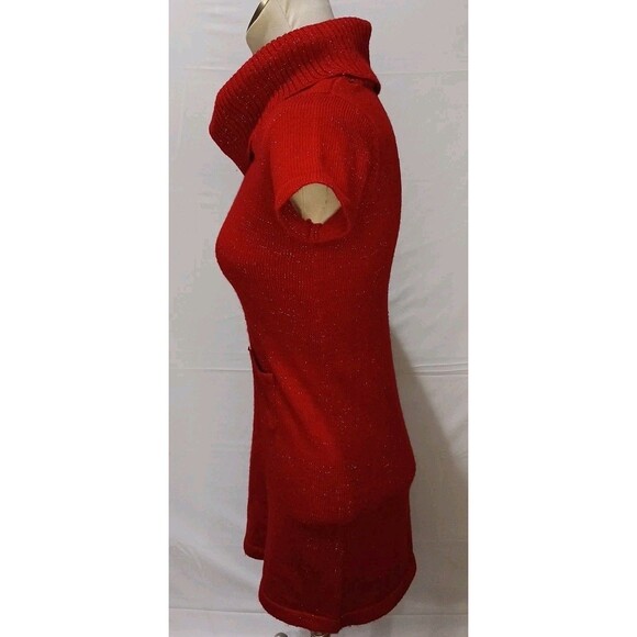 Faded Glory High Mock Neck Shirt Sleeve Sweater Dress Size L 10/12 Red Metallic - Picture 2 of 13